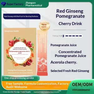 Private Label OEM Red Ginseng Pomegranate Cherry Fruit Vegetable Vitamin Ginseng Plant Beverage 100ml Box