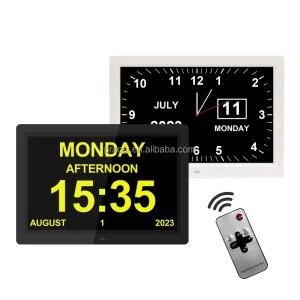 Pros 12 Inch Non-Abbreviated Extra Large Clock Elderly Dementia Alzheimer’s Digital Calendar Day Clock Alarms Medicine Reminders