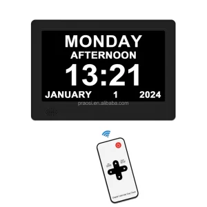 Pros 7″ Digital Calendar Alarm Clock Elderly Alzheimer’s Dementia Clock Customizable Alarms Medicine Reminders Analogue Display