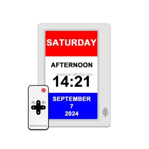Pros 7″ Digital Clock Calendar Analogue Dementia Clock Day Date Auto DST Customizable Alarms Medicine Reminders Remote Control