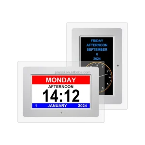 Pros 7″ Large Font Digital Calendar Alarm Clock Dementia Clock Customizable Alarms Medicine Reminders Auto DST Remote Control