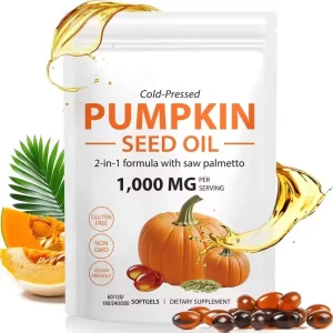 Pumpkin Seed Oil Softgels 2 in 1 Formula Capsules Support Hair Urinary Prostate Health Supplements with Saw Palmetto