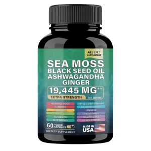 Pure Natural Vegetarian Sea Moss Black Seed Oil Ashwagandha Turmeric Burdock Root Bladderwrack Capsules