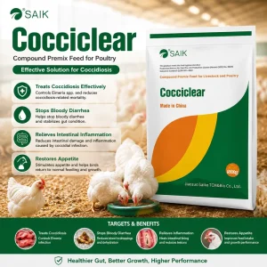 SAIK Cocciclear Animal Feed Treats Vitamins Electrolytes Prevents Coccidiosis Stops Bloody Diarrhea Relieves Intestinal