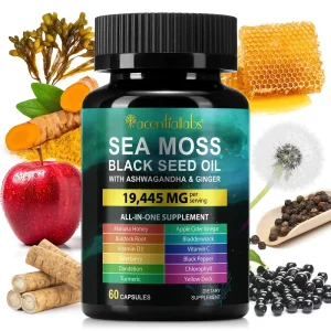 Sea Moss Black Seed Oil Ashwagandha Herbal Plant Extract Sea Moss Capsules Vitamin and Supplement