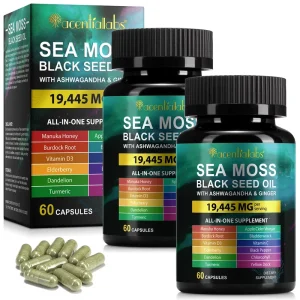 Sea Moss Black Seed Oil Capsules Plant Extract Sea Moss Powder Natural Sea Moss Black Seed Oil Ashwagandha Capsules