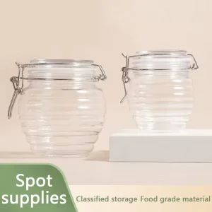 Sealed Fresh keeping Snap Lid Transparent Food grade PET Plastic Cosmetic & Food Storage Jar with Gold Silver Printing