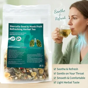 Sterculia Seed & Monk Fruit Refreshing Herbal Tea OEM Custom Private Label Manufacturer for Throat Soothing, Lung Comfort