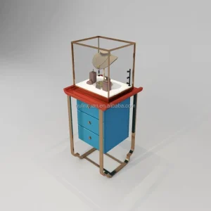 Traditional Chinese Style Jewelry Display Stand Table showcase Counter Red Lacquered Blue Painted MDF Stainless Steel OEM/ODM