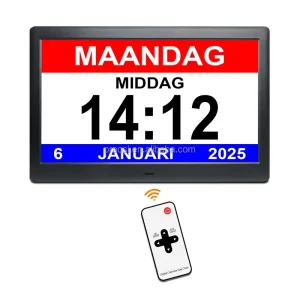 Wifi Dementia Clock 10 Inch Auto DST Custom Alarm Medicine Reminders Dimming Display Dutch Weather Forecast Remote Control