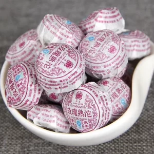 Yunnan Menghai Pu’er Ripe Tea with Rose for Soothing the Liver and Regulating Qi Small Tuocha